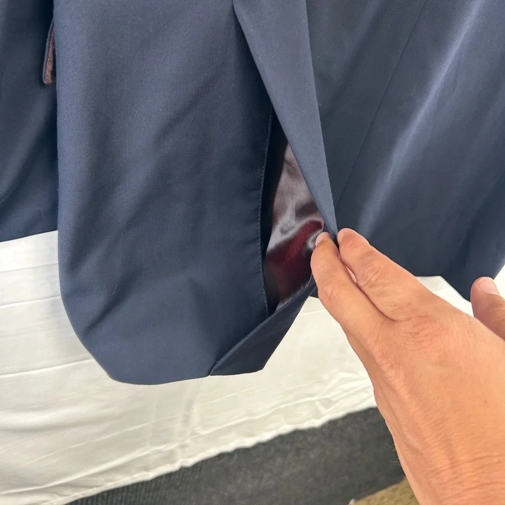 Fellini Uomo Sport Coat Mens 46L Navy Blue Super 140s Wool‎ Blazer SB-2